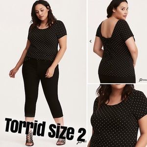 Polka Dot Print Lace Up Back Tee